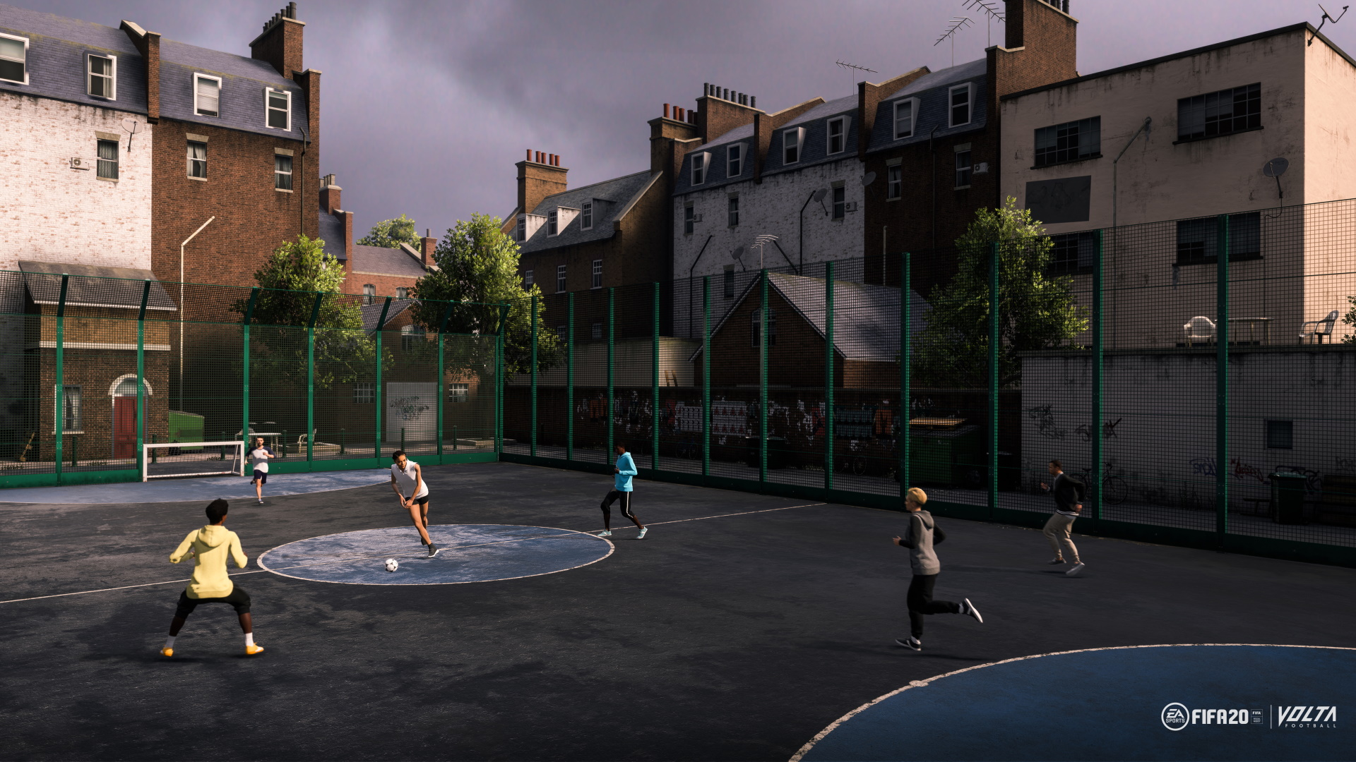 A screenshot from FIFA 20 Volta in London showing smaller goals